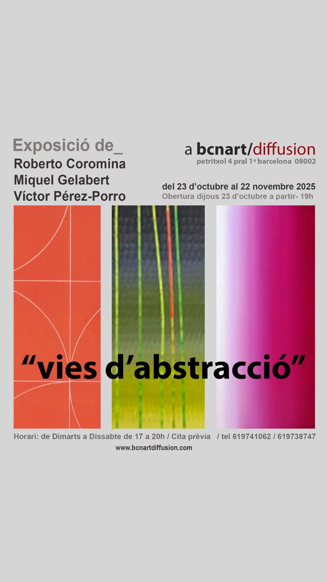 Exposició de Roberto Coromina, Miquel Gelabert i Víctor Pérez-Porro — "Vies d'Abstracció", del 23 d'octubre al 22 de novembre de 2025